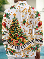 Oceanlyte Men's Graphic Christmas Tree Print Long Sleeve Shirt with Chest Pocket