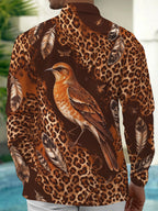 Oceanlyte Men's Printed Bird And Leopard Print Long Sleeve Shirt with Chest Pocket
