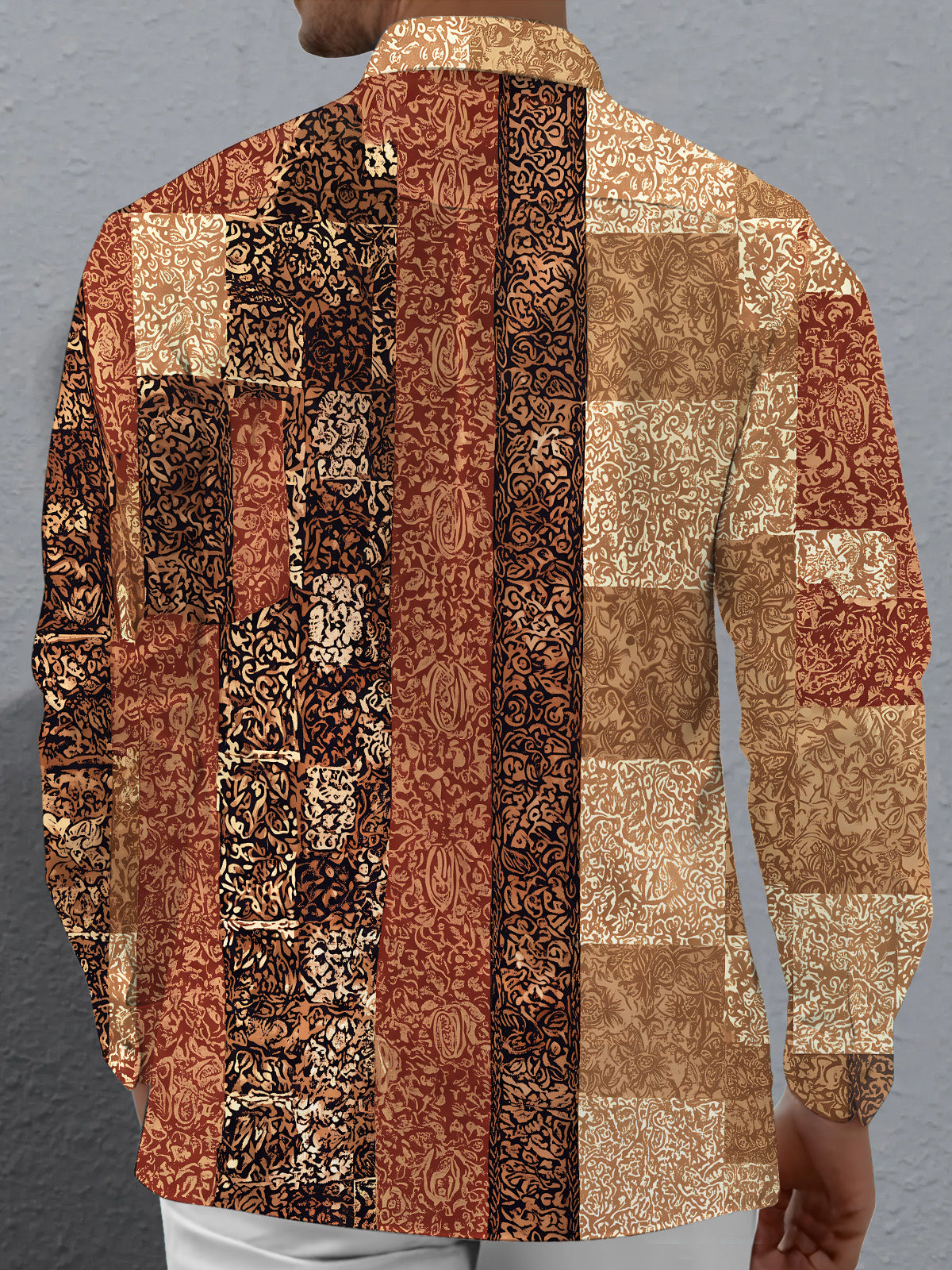 Oceanlyte Men's Vintage Style Paisley Patchwork Print Long Sleeve Shirt with Chest Pocket