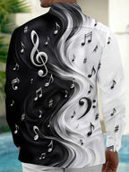 Oceanlyte Men's Graphic Musical Notes And Clefs Print Long Sleeve Shirt with Chest Pocket