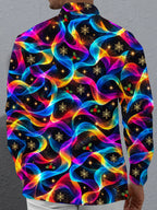Oceanlyte Men's Printed Colorful Wavy Lines Print Long Sleeve Shirt with Chest Pocket