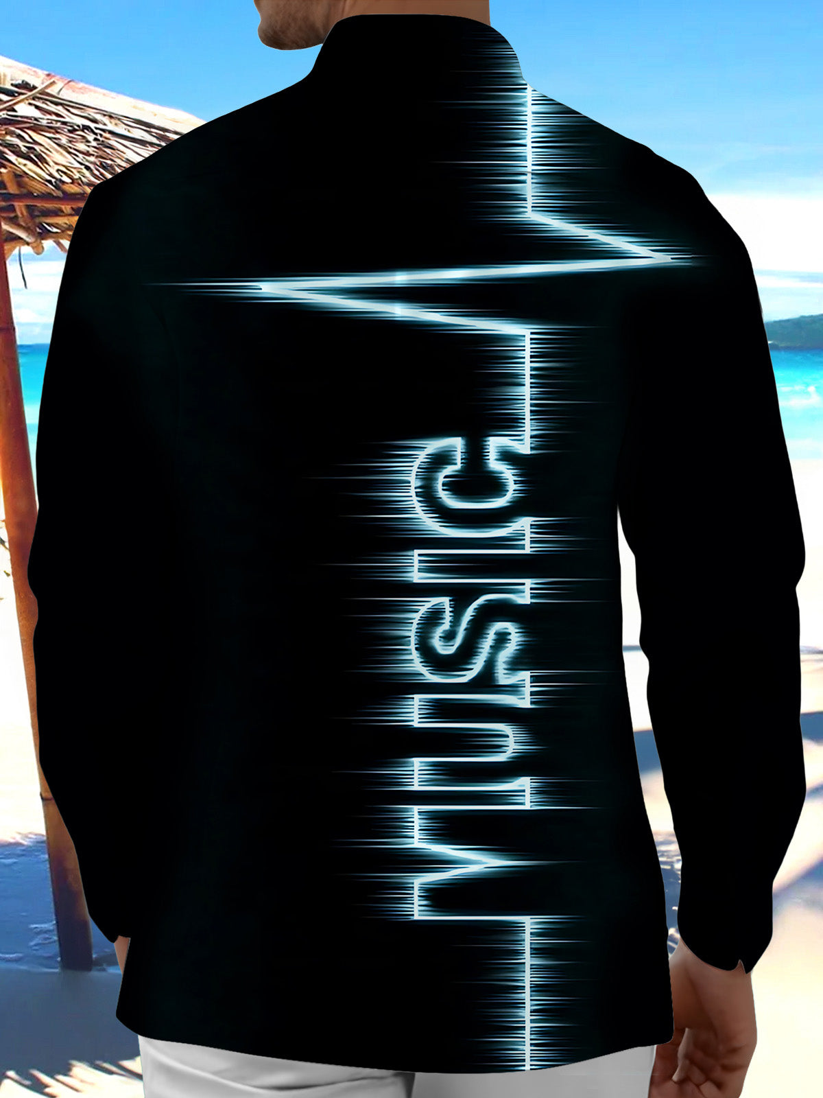 Oceanlyte Music Print Men's Pocket Long Sleeve Shirts