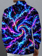 Oceanlyte Men's Long Sleeve Shirt - Abstract Cosmic Swirl With Lightning And Clouds Print with Chest Pocket