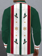 Oceanlyte Men's Patterned Christmas Holly And Snowflakes Print Long Sleeve Shirt with Chest Pocket