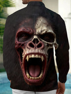 Oceanlyte Men's Graphic 3D Orangutan Skull And Face Print Long Sleeve Shirt with Chest Pocket