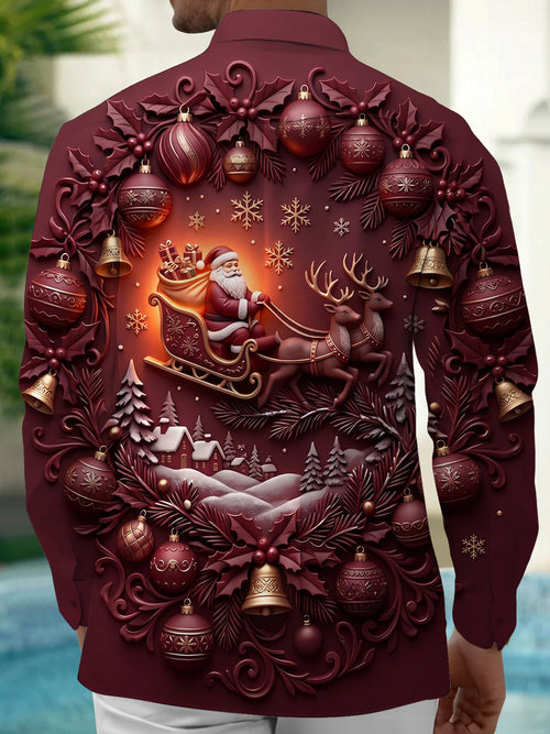 Oceanlyte Men's 3D Christmas Ornaments Print Long Sleeve Shirt with Chest Pocket