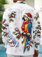 Oceanlyte Men's Graphic Christmas Parrot Print Long Sleeve Shirt with Chest Pocket