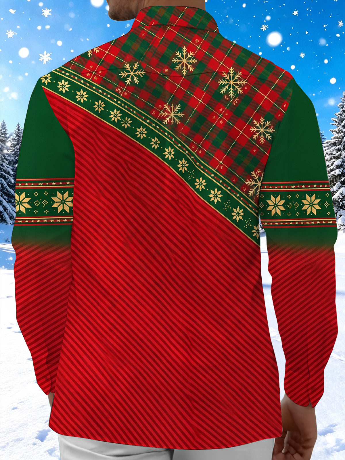 Oceanlyte Men's Printed Christmas Tree With Ornaments Print Long Sleeve Shirt with Chest Pocket