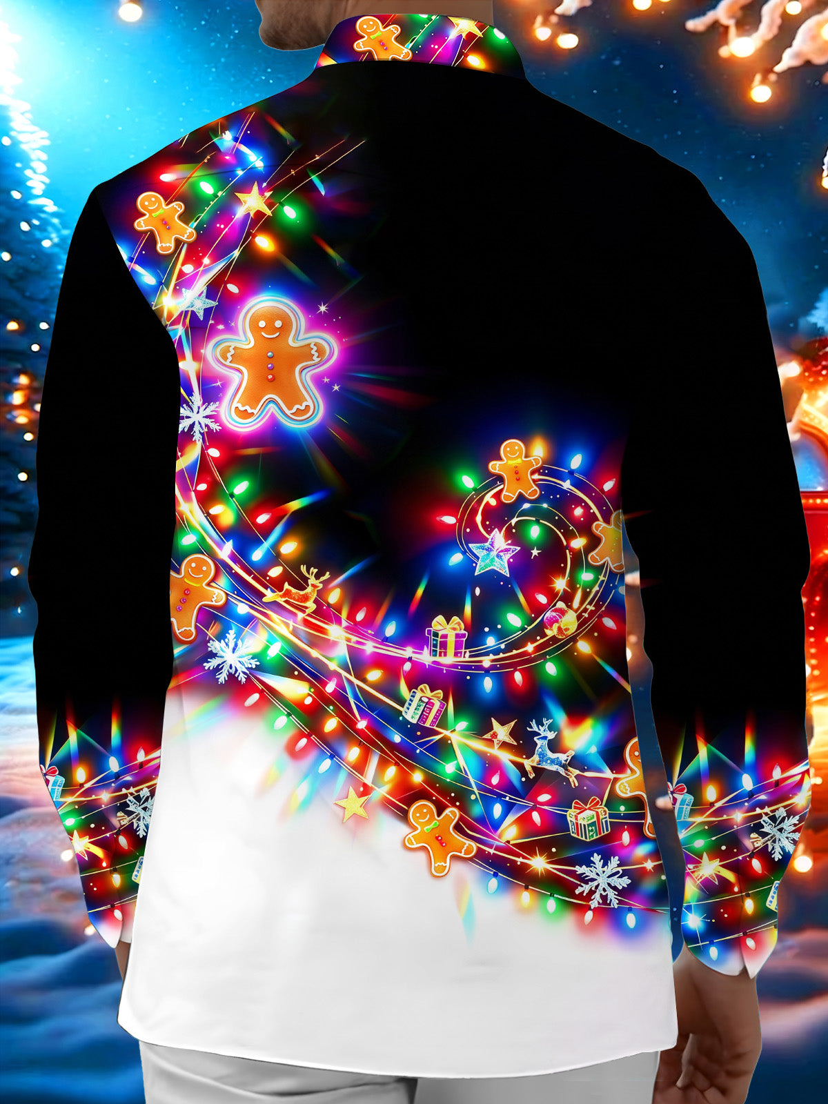 Oceanlyte Men's Graphic Gingerbread Man Print Long Sleeve Shirt with Chest Pocket