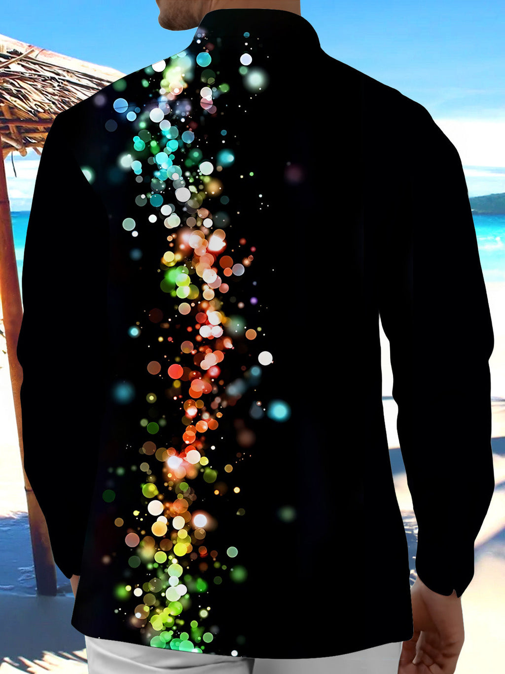 Oceanlyte Men's Printed Colorful Bokeh Light Spots Print Long Sleeve Shirt with Chest Pocket