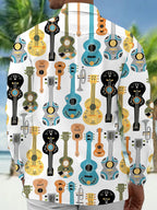 Oceanlyte Men's Graphic Musical Instruments Print Ukulele Print Long Sleeve Shirt with Chest Pocket