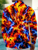 Oceanlyte Men's Tie Dye Abstract Lava And Lightning Pattern Long Sleeve Shirt with Chest Pocket