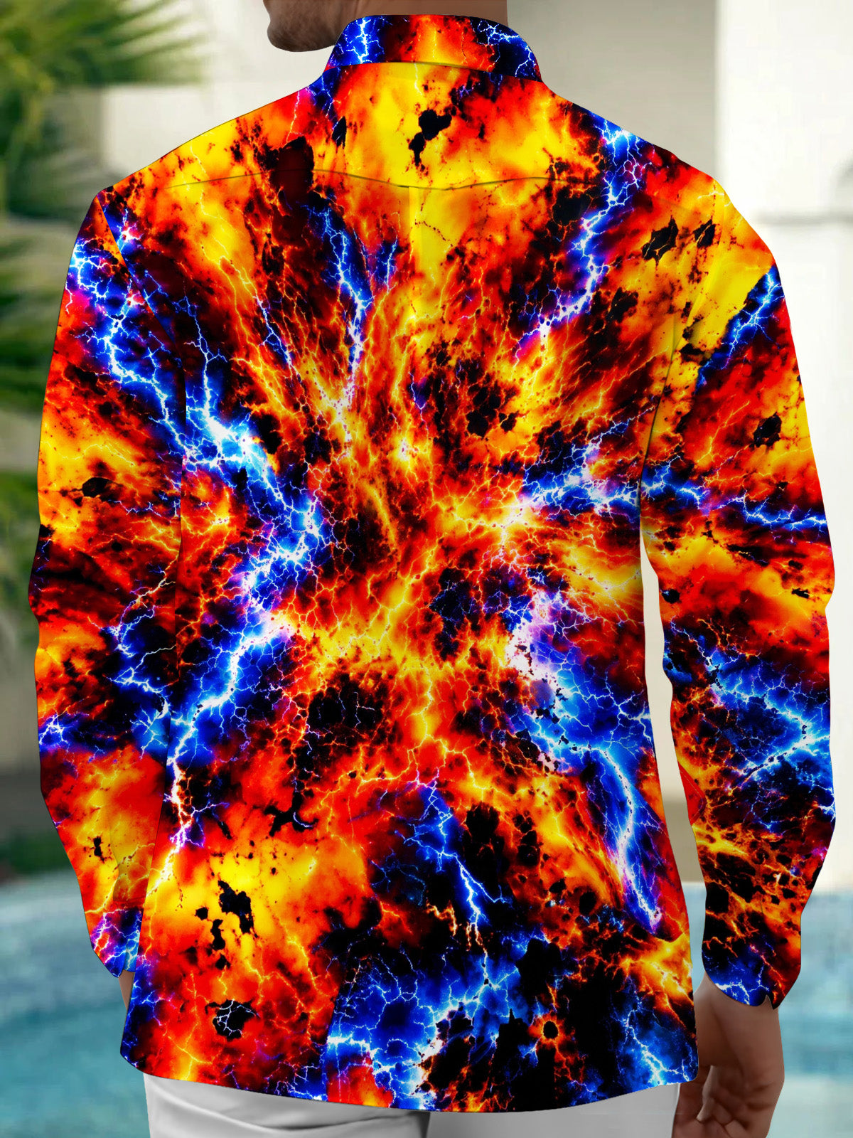 Oceanlyte Men's Tie Dye Abstract Lava And Lightning Pattern Long Sleeve Shirt with Chest Pocket