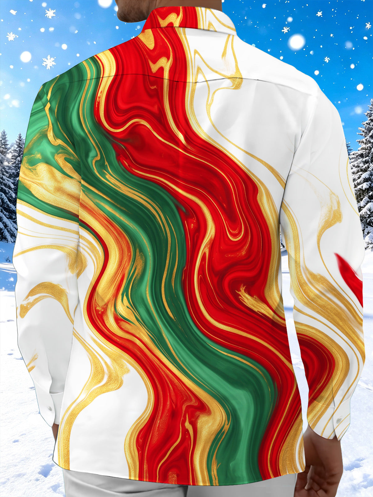 Oceanlyte Men's Printed Abstract Fluid Marble Print Long Sleeve Shirt with Chest Pocket