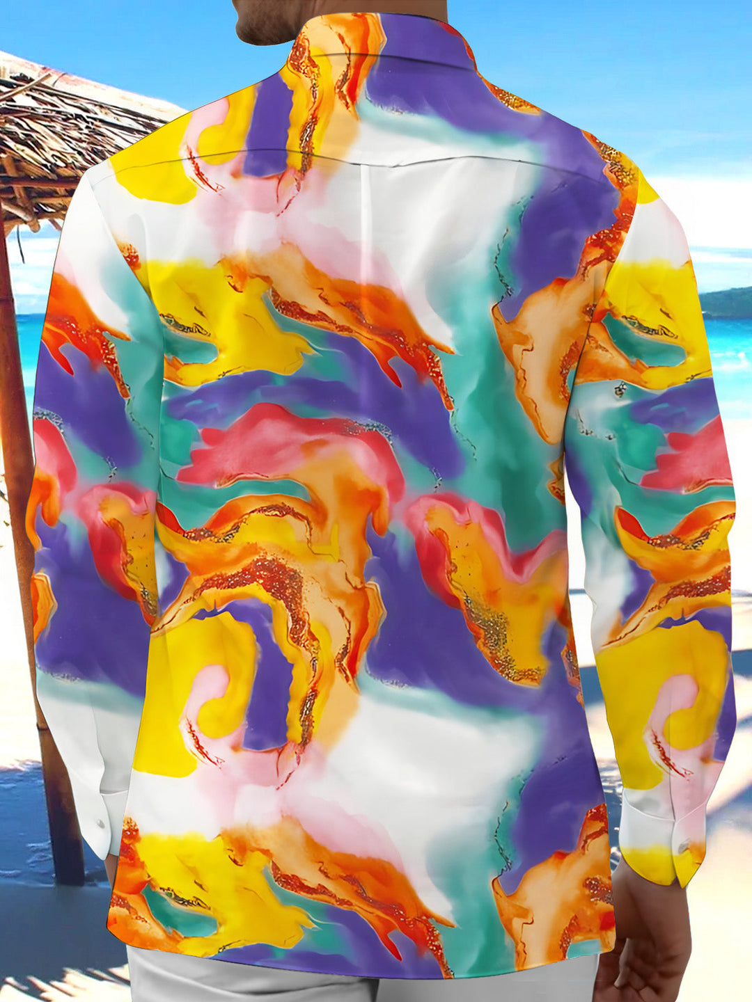 Oceanlyte Men's Printed Abstract Gradient Print Long Sleeve Shirt with Chest Pocket
