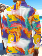 Oceanlyte Men's Printed Abstract Gradient Print Long Sleeve Shirt with Chest Pocket