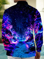 Oceanlyte Men's Printed Neon Winter Forest Print Long Sleeve Shirt with Chest Pocket
