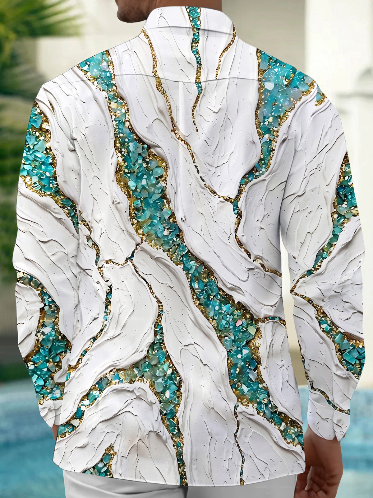 Oceanlyte Men's Printed Abstract Marble Texture Print Long Sleeve Shirt with Chest Pocket
