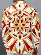 Oceanlyte Men's Printed Geometric Snowflake Pattern Long Sleeve Shirt with Chest Pocket