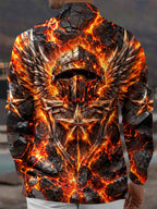 Oceanlyte Men's Long Sleeve Shirt - The "Forged in Fire" Lava And Winged Helmet With Star Shield Print with Chest Pocket