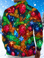 Oceanlyte Men's Christmas Gemstones And Pine Branches Print Long Sleeve Shirt with Chest Pocket