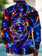 Oceanlyte Men's Abstract Neon Swirls And Geometric Gem Print Long Sleeve Shirt with Chest Pocket