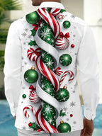 Oceanlyte Men's Printed Christmas Ornaments Print Long Sleeve Shirt with Chest Pocket