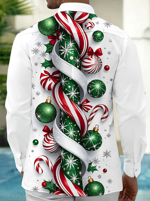 Oceanlyte Men's Printed Christmas Ornaments Print Long Sleeve Shirt with Chest Pocket