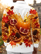 Oceanlyte Men's Printed Autumn Pumpkin And Pomegranate Print Long Sleeve Shirt with Chest Pocket