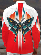 Oceanlyte Men's Luna Moth With Geometric Sun And Stripes Print Long Sleeve Shirt with Chest Pocket