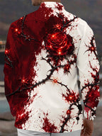 Oceanlyte Men's Printed Red Rose And Black Thorns Print Long Sleeve Shirt with Chest Pocket