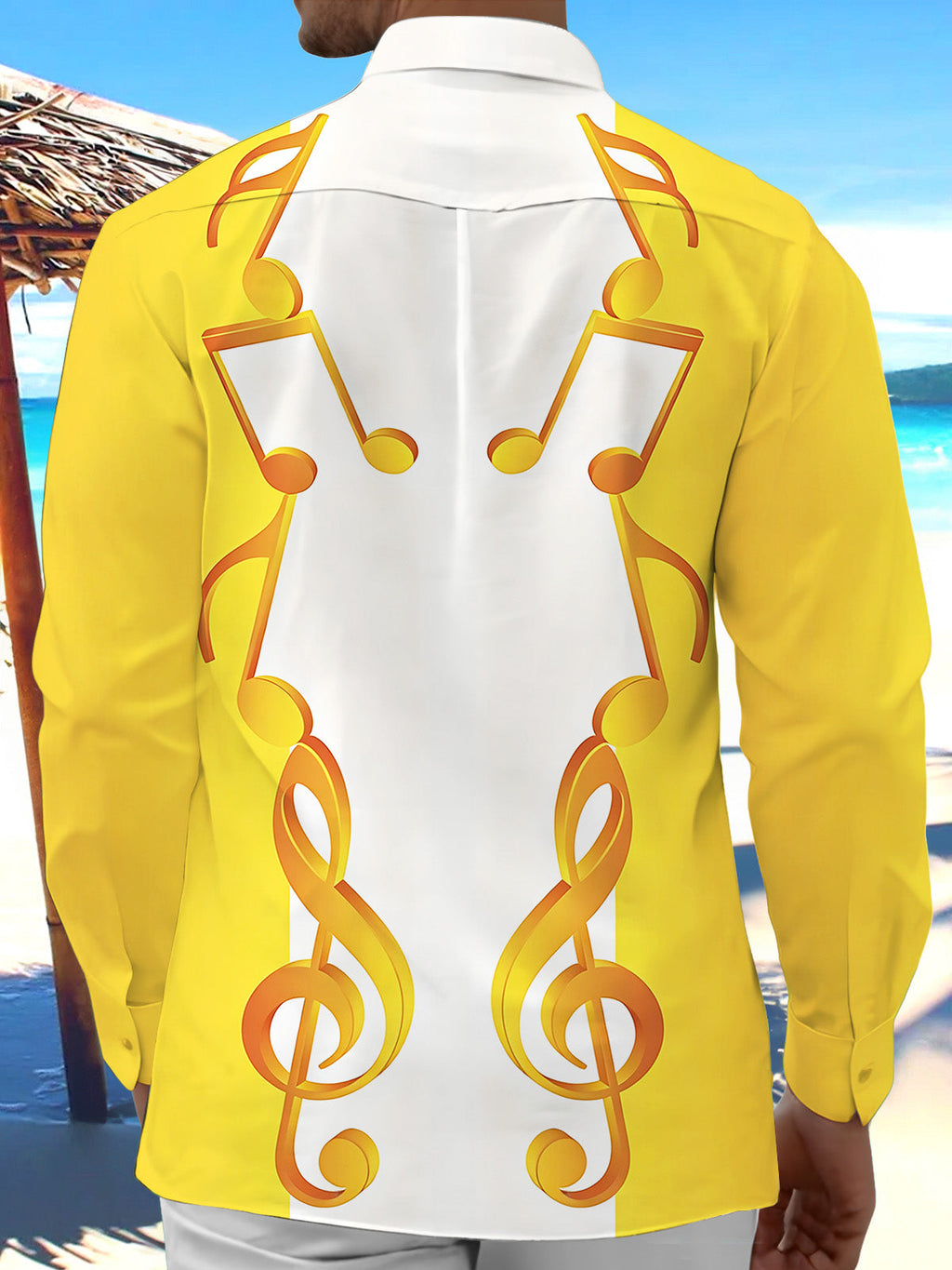 Oceanlyte Men's Graphic Musical Notes Print Treble Clef Print Long Sleeve Shirt with Chest Pocket