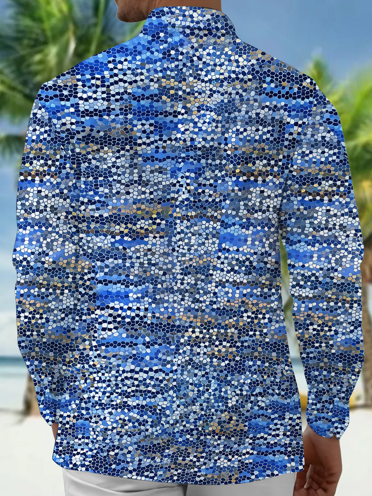 Oceanlyte Men's Patterned Mosaic Tile Pattern Long Sleeve Shirt with Chest Pocket