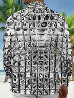 Oceanlyte Men's Patterned Distorted Liquid Squares Print Long Sleeve Shirt with Chest Pocket