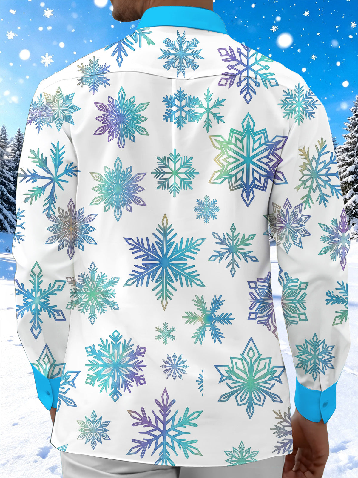 Oceanlyte Men's Printed Snowflake Pattern Long Sleeve Shirt with Chest Pocket