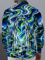 Oceanlyte Men's Long Sleeve Shirt - Crystal Archway And Aurora Borealis Landscape Print with Chest Pocket