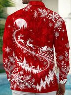Oceanlyte Men's Printed Snowflakes Print Winter Forest Print Long Sleeve Shirt with Chest Pocket