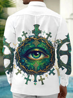 Oceanlyte Men's Long Sleeve Shirt - All-seeing Eye With Thorn Crown And Crosses Print with Chest Pocket