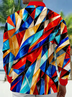 Oceanlyte Men's Colorful Geometric Abstract Shapes Print Long Sleeve Shirt with Chest Pocket