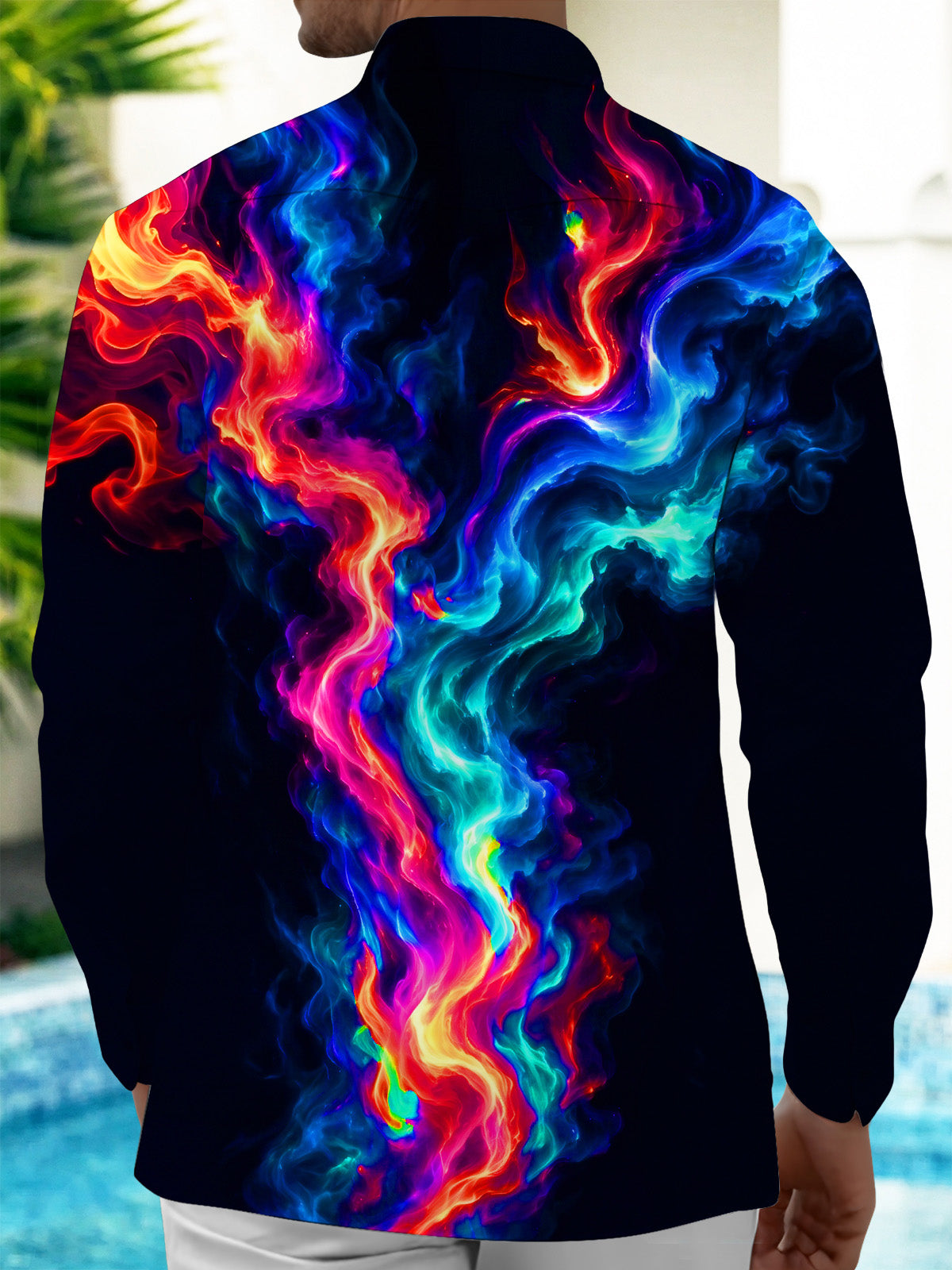 Oceanlyte Men's Abstract Abstract Color Smoke Print Long Sleeve Shirt with Chest Pocket