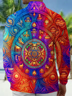 Oceanlyte Men's Graphic Biblical Symbol Mandala Print Long Sleeve Shirt with Chest Pocket