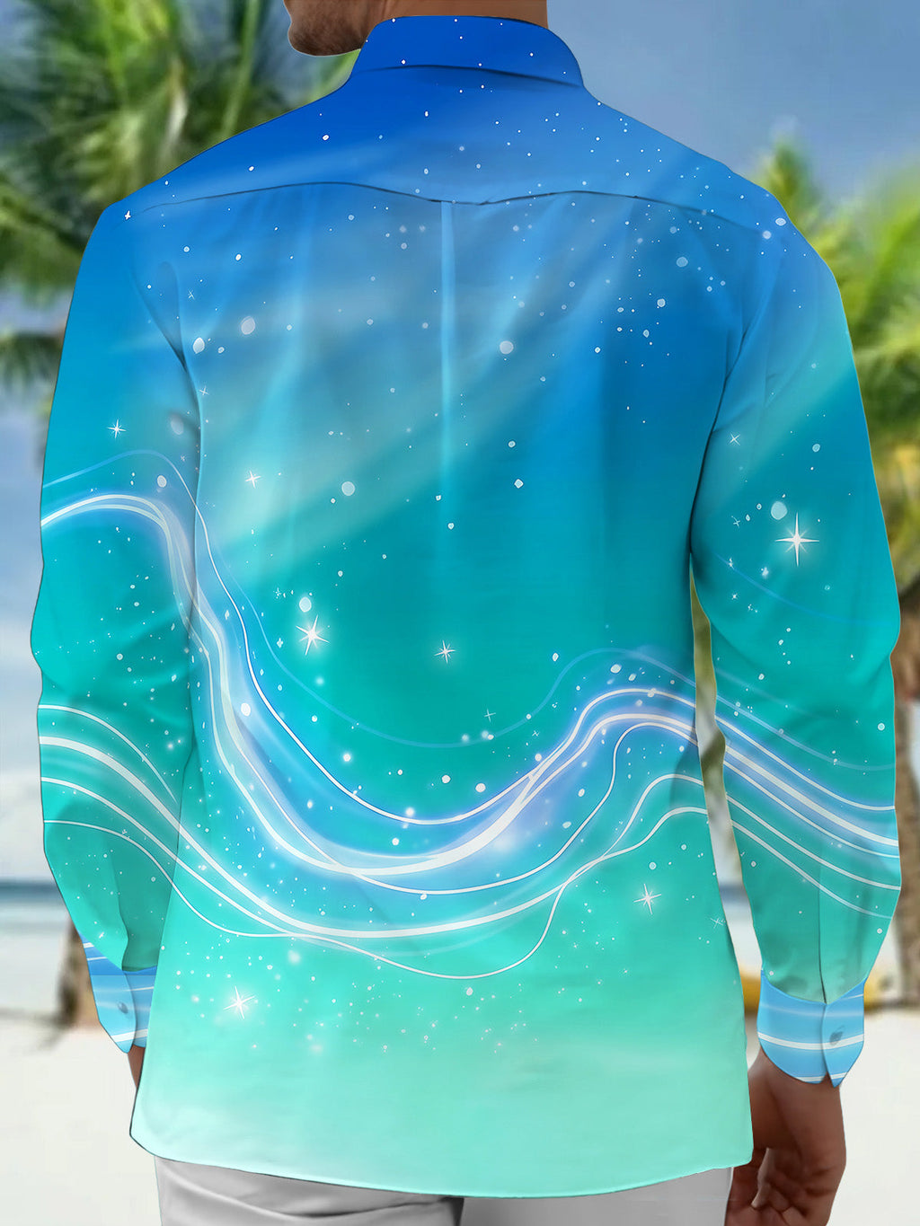Oceanlyte Men's Printed Starry Sky Gradient Print Long Sleeve Shirt with Chest Pocket