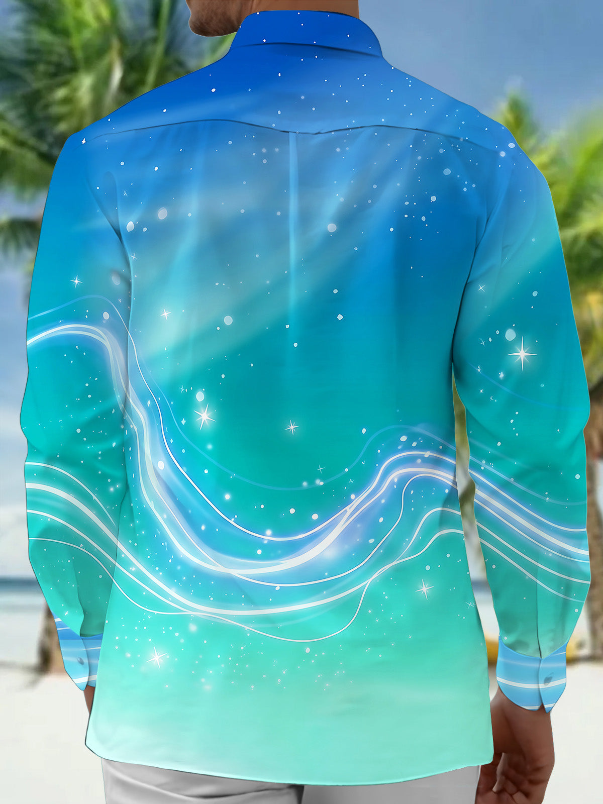 Oceanlyte Men's Printed Starry Sky Gradient Print Long Sleeve Shirt with Chest Pocket