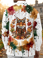 Oceanlyte Men's Graphic Fox With Goggles And Scarf Print Long Sleeve Shirt with Chest Pocket