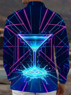Oceanlyte Men's Graphic Neon Cocktail Glass Print Long Sleeve Shirt with Chest Pocket