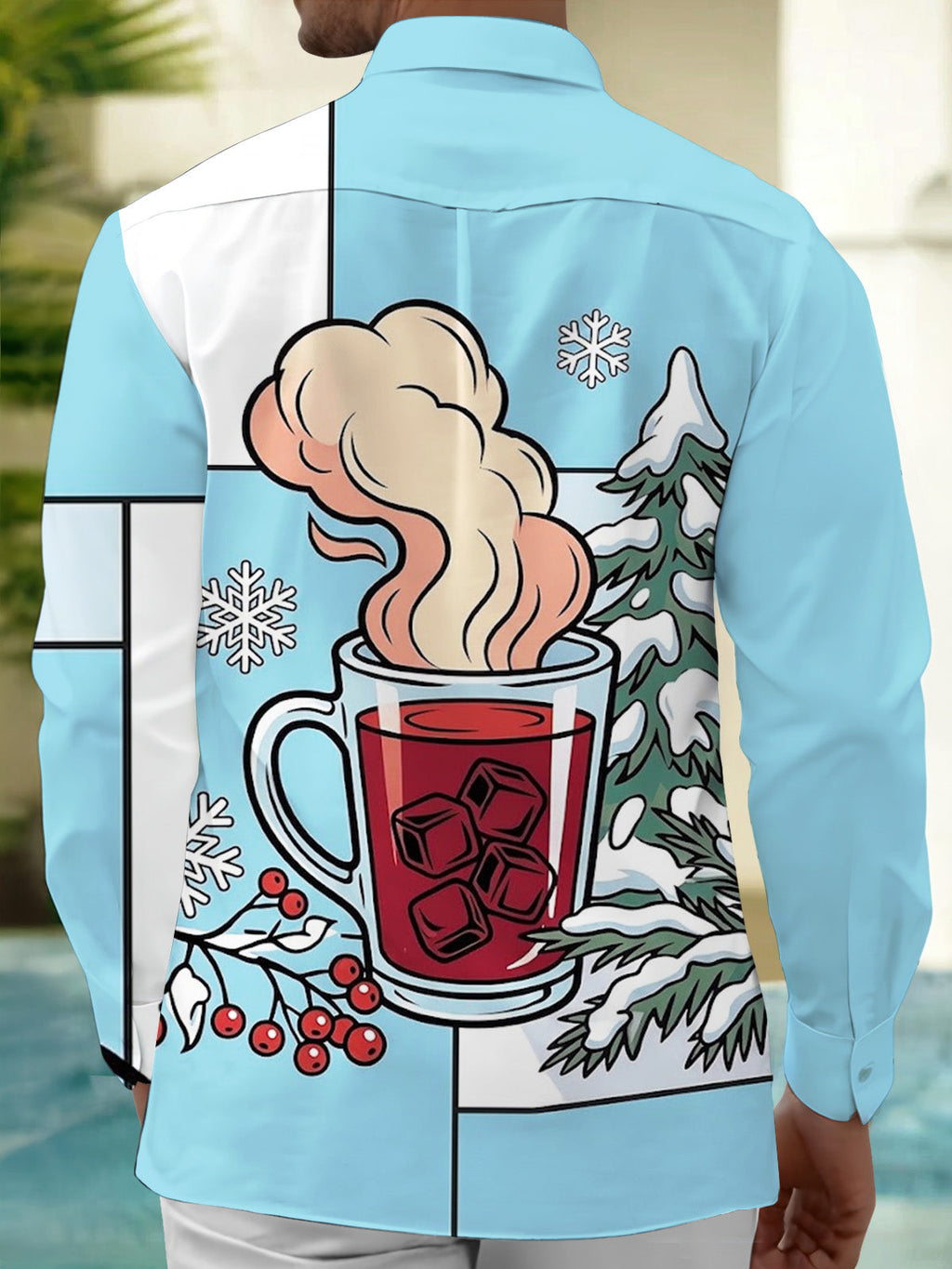 Oceanlyte Men's Printed Winter Snowflake Print Long Sleeve Shirt with Chest Pocket