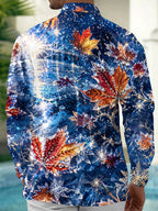Oceanlyte Men's Printed Maple Leaves And Snowflakes Print Long Sleeve Shirt with Chest Pocket