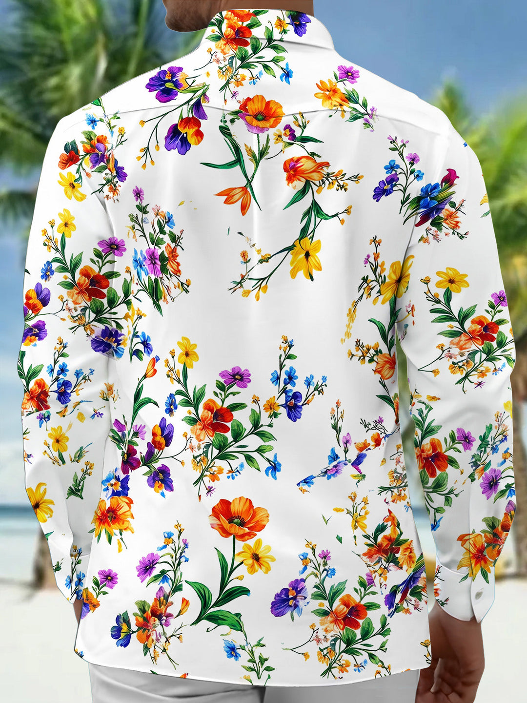 Oceanlyte Men's Colorful Wildflower Floral Print Long Sleeve Button Down Shirt with Chest Pocket