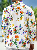 Oceanlyte Men's Colorful Wildflower Floral Print Long Sleeve Button Down Shirt with Chest Pocket