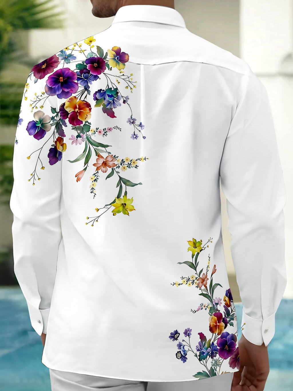 Oceanlyte Men's Floral Colorful Floral Branches Print Long Sleeve Shirt with Chest Pocket